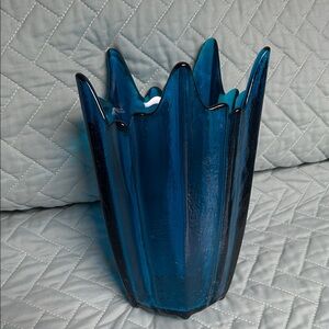 Vintage Viking Glass Blue Stockholm Wayne Husted Spikey Mid Century Modern Vase
